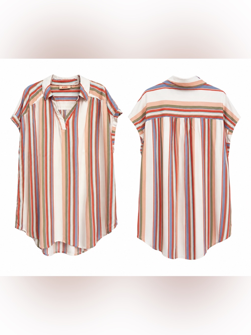 Striped Short-Sleeve Tunic Top in Multi-Color by EVRI 100% Rayon Plus Size 2 XL